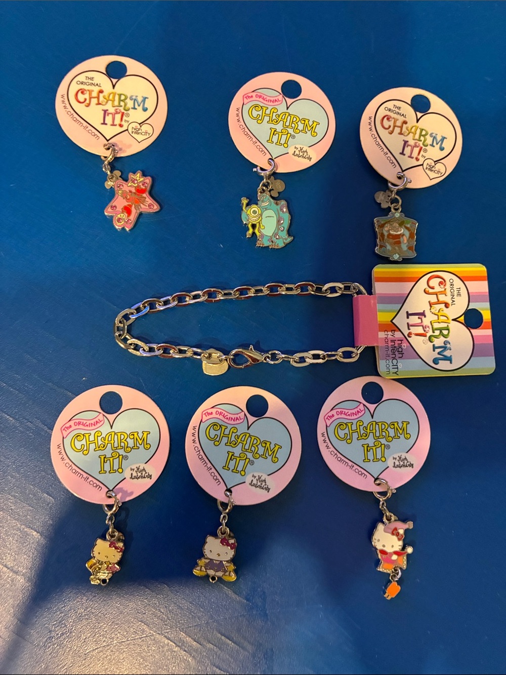 Kids Pink Enamel Character Charm Bracelet Set